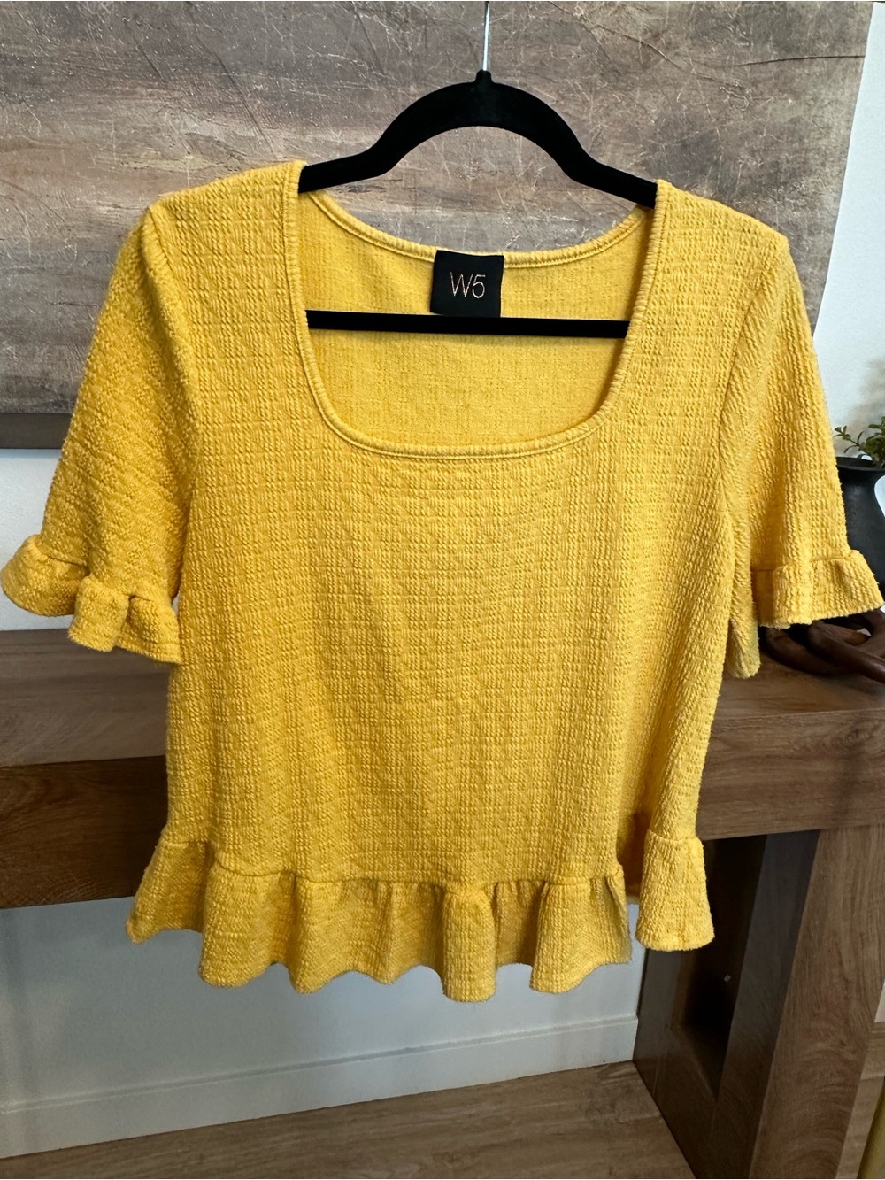 W5 sold at Anthropologie Women's Yellow Textured Ruffle Hem Top